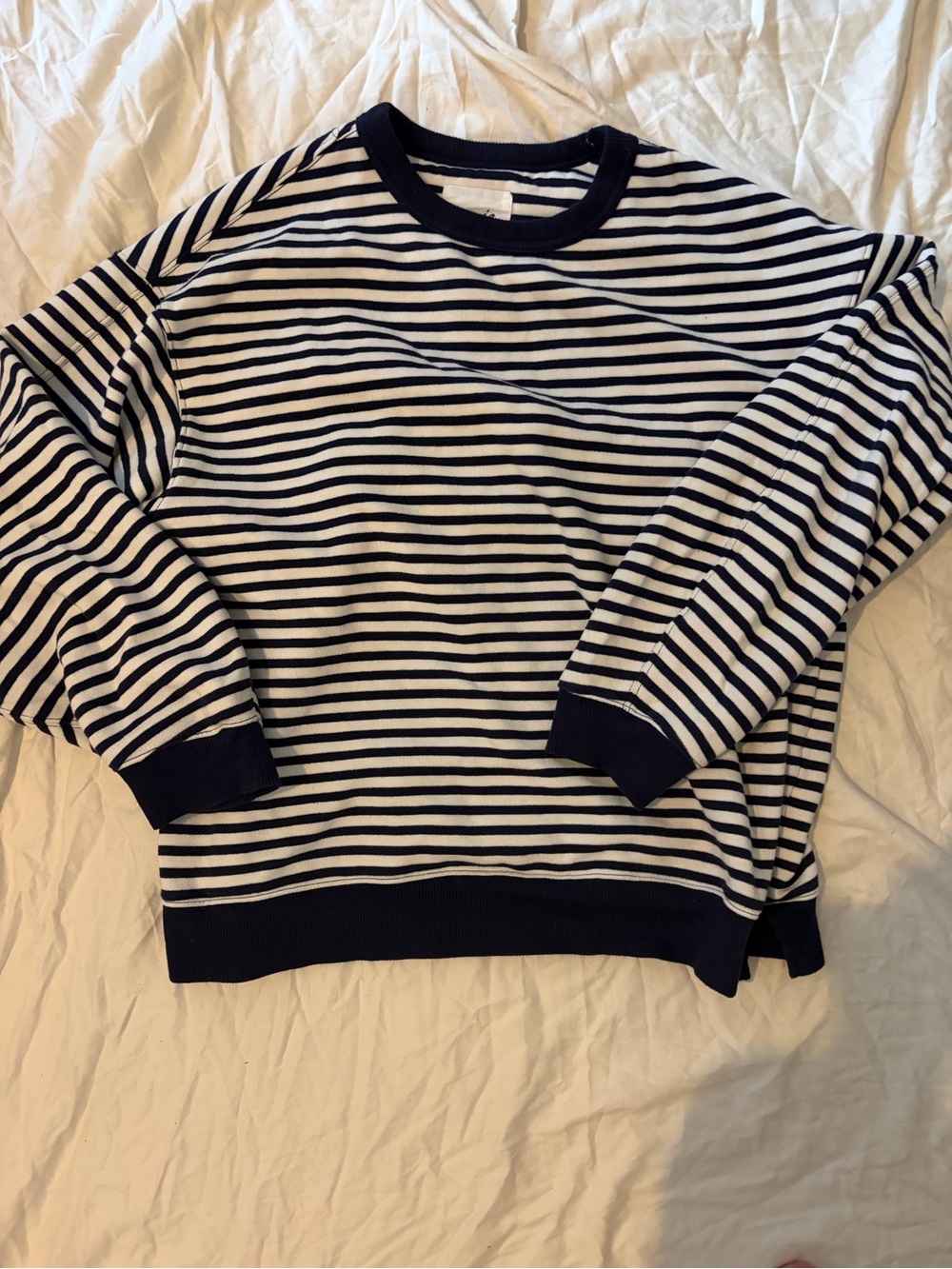 aerie Tres Chic Blue and White Striped Crewneck Sweater